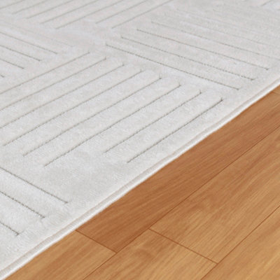 MIDORI In- & Outdoor 3D High & Low Pile Textured White Area Rug 80 x 150 cm
