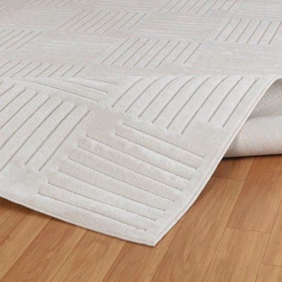 MIDORI In- & Outdoor 3D High & Low Pile Textured White Area Rug 80 x 150 cm