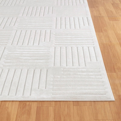 MIDORI In- & Outdoor 3D High & Low Pile Textured White Area Rug 80 x 150 cm