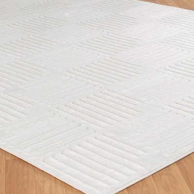 MIDORI In- & Outdoor 3D High & Low Pile Textured White Area Rug 80 x 150 cm