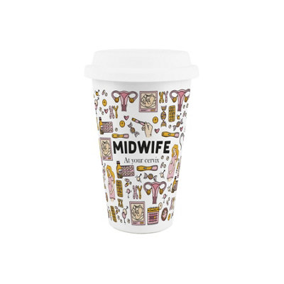 Midwife Ceramic Travel Mug - Novelty Medical Training Job Gift/Present - Double-Walled Insulated Hot/Cold Drinks Cup