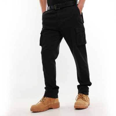 MIG Mens Black Stretch Cargo Chino Trousers (W32, L33)