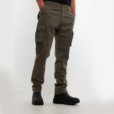 MIG Mens Grey Stretch Cargo Chino Trousers (W34, L29)