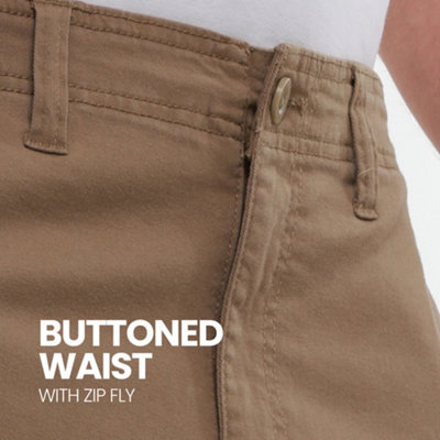 MIG Mens Khaki Stretch Cargo Chino Trousers (W38, L31)