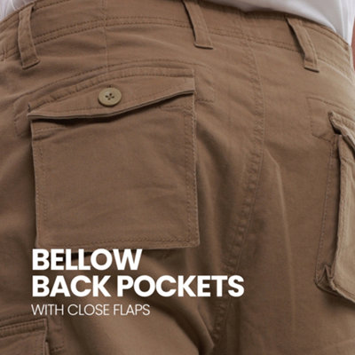 MIG Mens Khaki Stretch Cargo Chino Trousers (W38, L31)