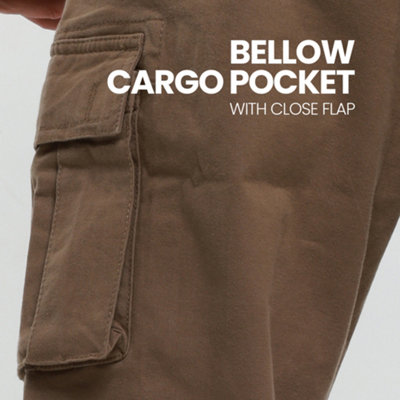 MIG Mens Khaki Stretch Cargo Chino Trousers (W38, L31)