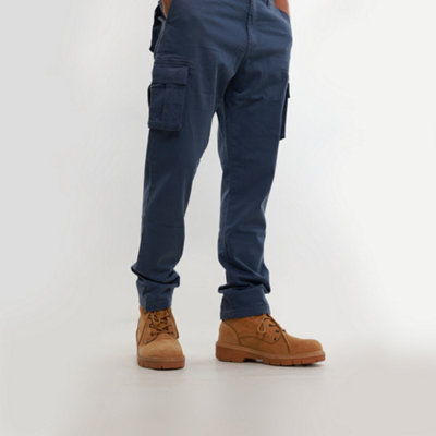 MIG Mens Light Blue Stretch Cargo Chino Trousers (W32, L33)