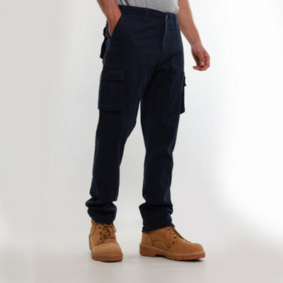 MIG Mens Navy Stretch Cargo Chino Trousers (W38, L33)