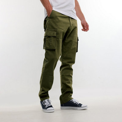 MIG Mens Olive Green Stretch Cargo Chino Trousers (W38, L29)