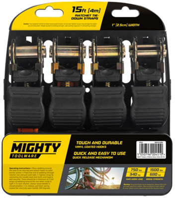 Mighty Toolware 4pc Ratchet Tie Down Cargo Straps