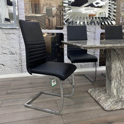 MiHOMEUK Alexa Set of 4 Black PU Leather Floating Dining Chairs with Steel Legs DIY at B Q
