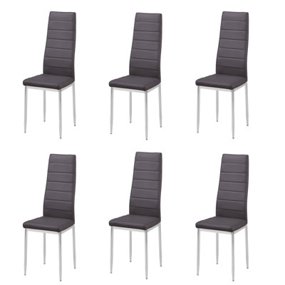 MiHOMEUK Alise Set of 6 Grey PU Leather Dining Chairs with Steel Legs