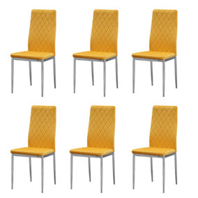 MiHOMEUK Allie Set of 6 Gold Plush Velvet Dining Chairs with Steel Legs
