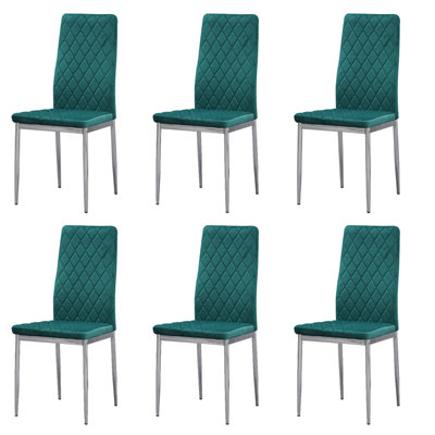 MiHOMEUK Allie Set of 6 Green Plush Velvet Dining Chairs with Steel Legs