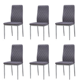 MiHOMEUK Allie Set of 6 Grey Plush Velvet Dining Chairs with Steel Legs
