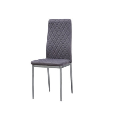 MiHOMEUK Allie Set of 6 Grey Plush Velvet Dining Chairs with Steel Legs