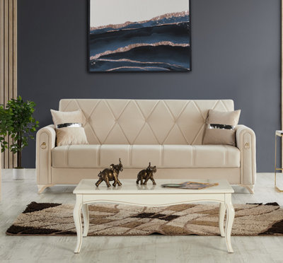 Beige velvet deals sofa bed