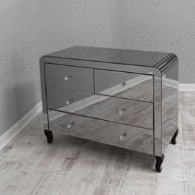 MiHOMEUK Blake Smoke Mirrored 2 + 2 Chest of Drawers with Crystal Handles & Wood Legs