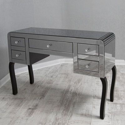 MiHOMEUK Blake Smoke Mirrored Dressing Table with 5 Drawers Wood