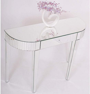 MiHOMEUK Cadby Half Moon Silver Mirrored Dressing Table with 1 Drawer