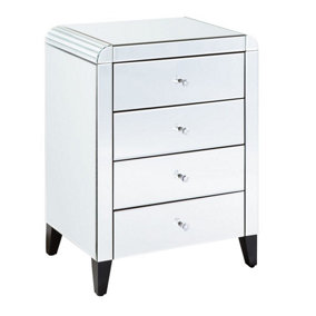 MiHOMEUK Cadby Silver Mirrored Bedside Table with 4 Drawers & Wood Legs