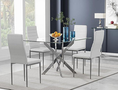 MiHOMEUK Cannes Glass Dining Table with Stainless Steel Interlocking Legs