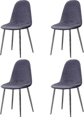 MiHOMEUK Carla Set of 4 Grey Plush Velvet Dining Chairs with Steel Legs