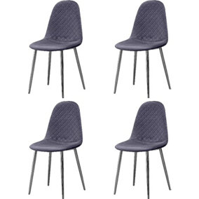 MiHOMEUK Carla Set of 4 Grey Plush Velvet Dining Chairs with Steel Legs