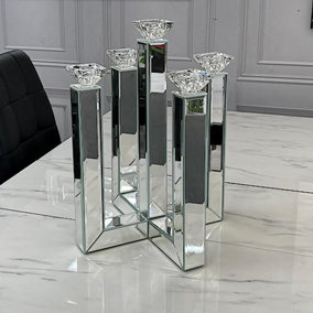 MiHOMEUK Cross Silver Mirrored Candle Holder with Crystal Cups