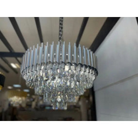 MiHOMEUK Eily Full Silver Tear Crystal LED Chandelier with Adjustable Height