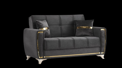 MiHOMEUK Kayseri Black Velvet 2 Seater Sofa Bed