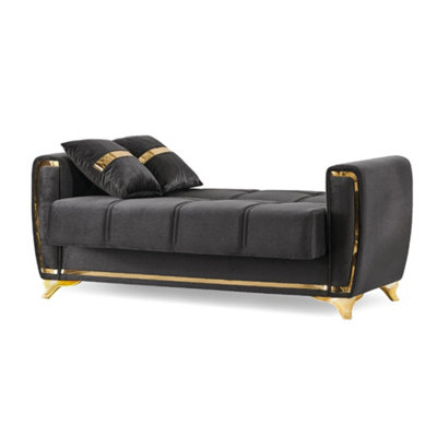 MiHOMEUK Kayseri Black Velvet 2 Seater Sofa Bed