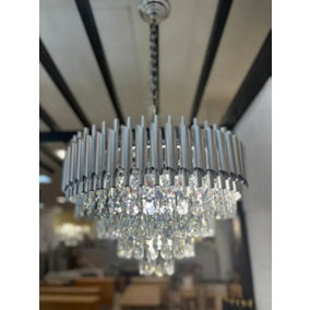 MiHOMEUK Kirie Full Silver Tear Crystal LED Chandelier with Adjustable Height