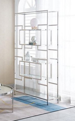 MiHOMEUK Labyrinth Stainless Steel Bookcase with Glass Inserts