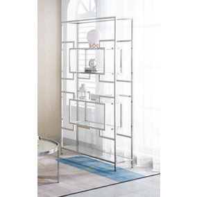 MiHOMEUK Labyrinth Stainless Steel Bookcase with Glass Inserts