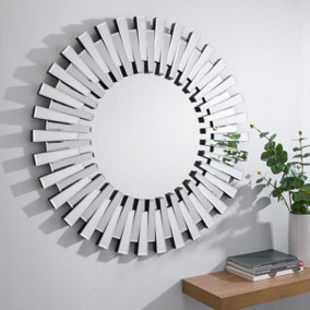 MiHOMEUK Large Cori Gear Silver Round Wall Mirror with Attached Wall Mount