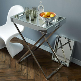 MiHOMEUK Large Rectangular Silver Mirrored Tea Tray with Handles