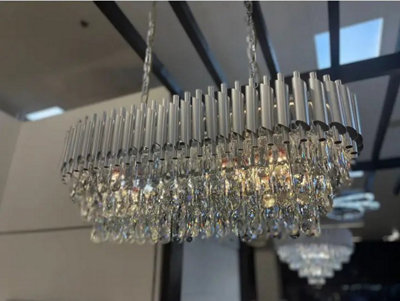 MiHOMEUK Liuz Full Silver Tear Crystal LED Chandelier with Adjustable Height