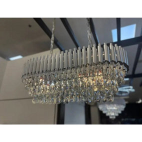 MiHOMEUK Liuz Full Silver Tear Crystal LED Chandelier with Adjustable Height
