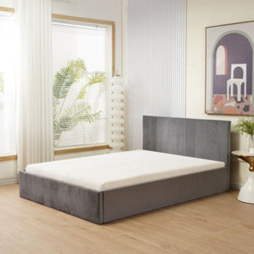 MiHOMEUK Miami Grey Plush Velvet Ottoman Storage Double Bed