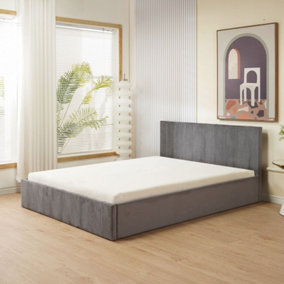 MiHOMEUK Miami Grey Plush Velvet Ottoman Storage King Bed