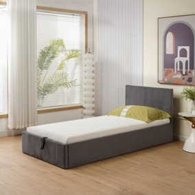 MiHOMEUK Miami Grey Plush Velvet Ottoman Storage Single Bed