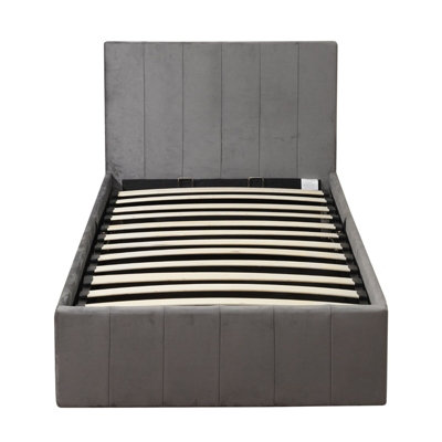 MiHOMEUK Miami Grey Plush Velvet Ottoman Storage Single Bed