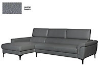 MiHOMEUK Milan Genuine Leather Grey Left Hand Corner Sofa with Foldable Neck Support