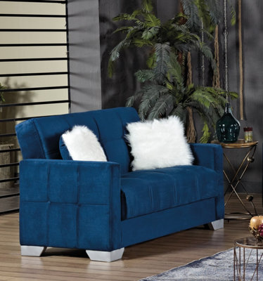 MiHOMEUK Montreal Royal Blue Velvet 2 Seater Sofa Bed DIY At B Q   Mihomeuk Montreal Royal Blue Velvet 2 Seater Sofa Bed~5060908209528 01c MP