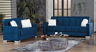 MiHOMEUK Montreal Royal Blue Velvet Sofa Bed 3+2 Set