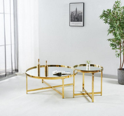 MiHOMEUK Nora Mirrored Top Round Side Table with Gold Chrome Legs