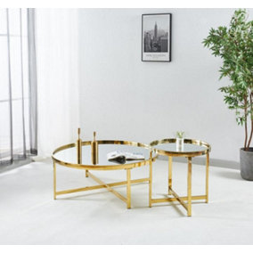 MiHOMEUK Nora Mirrored Top Round Side Table with Gold Chrome Legs