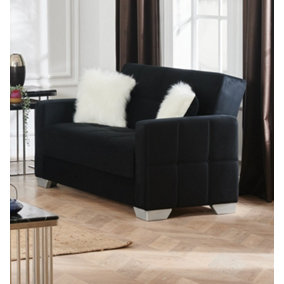MiHOMEUK Ontario Black Velvet 2 Seater Sofa Bed