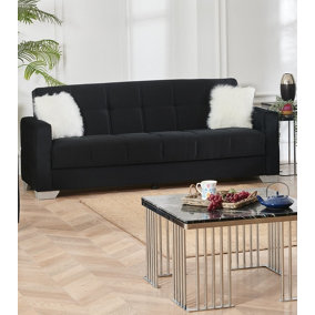 MiHOMEUK Ontario Black Velvet 3 Seater Sofa Bed